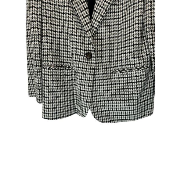Vintage Gray White Houndstooth Academia Wool Blend Oversized Blazer Size 16 - Picture 6 of 12